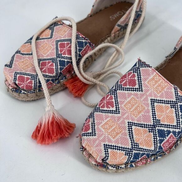 Toms Womens Lace-Up Katalina Chambray Espadrilles Flat Shoes Blue Pink Size 8.5W - Picture 8 of 9